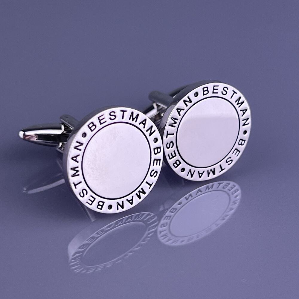 Best Man Wedding Cufflinks Silver Tone Groomsman Formal Polished Finish Modern